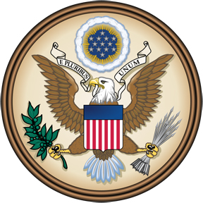 Circle with a bald eagle and the words E Pluribus Unum