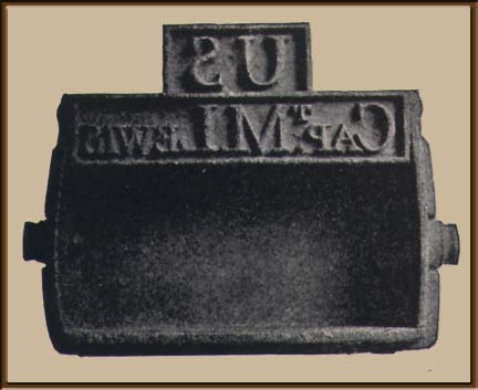 rectangular branding iron with the text US Capt. M. Lewis and a large blank area