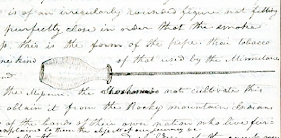 sketch of shoshone pipe describe in the journal entry on this page
