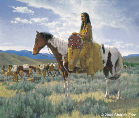 Indian women and her baby on a horse
