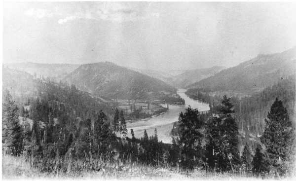 Historic photo before dams. The hills have lots of large trees for making canoes.