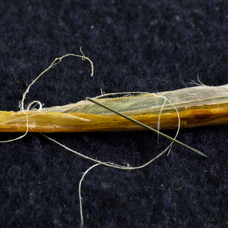 Fine strands pulled from a dried leg sinew