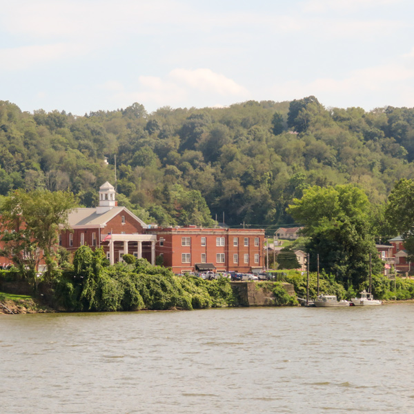 early red brick buildings on the Ohio River