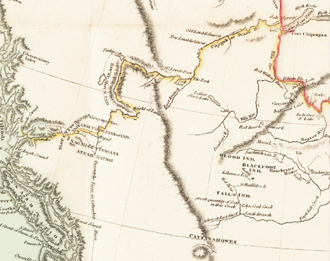 Interactive map showing Alexander Mackenzie's route from Fort Chipewyan to Bella Coola