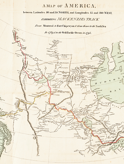 interactive map showing the route of Alexander Mackenzies's 1789 and 1793 explorations