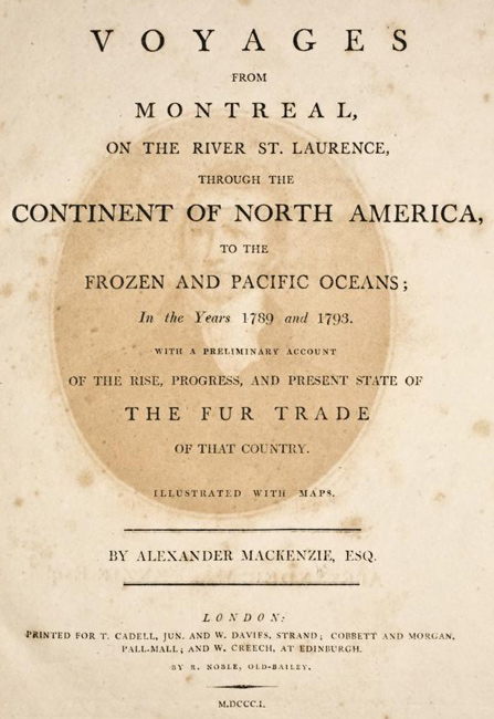 The title page of Alexander Mackenzie's book