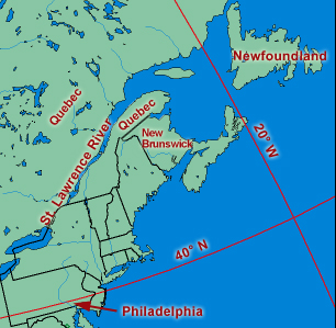 Map of the mouth of the St. Lawrence River in Canada