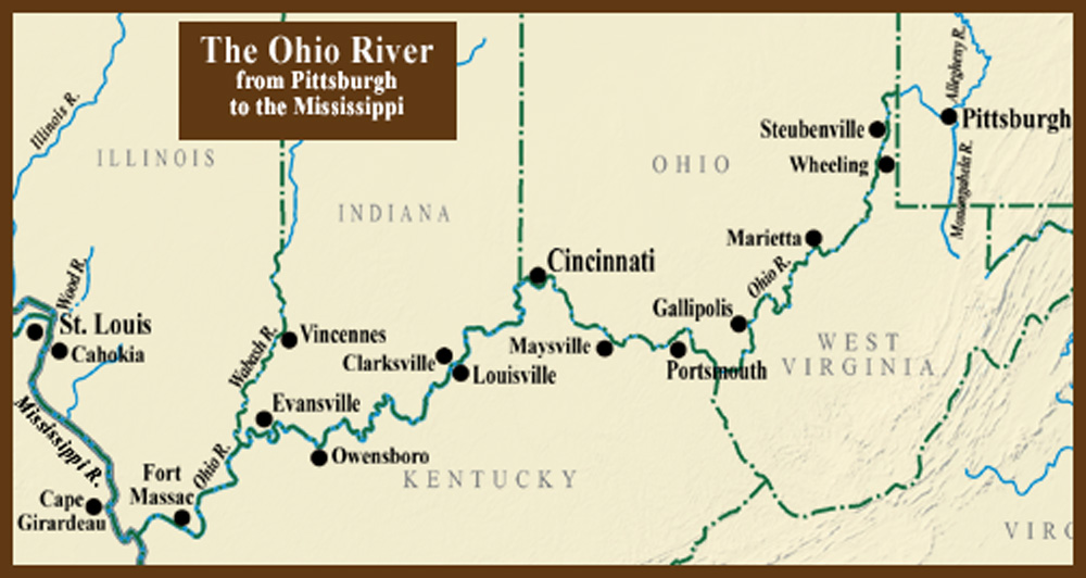 Map of the Ohio River from Pittsburgh to the Mississippi