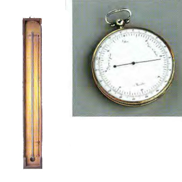 One long and skinny thermometer and one that looks like a pocket watch