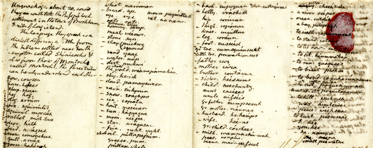 handwritten columns of words