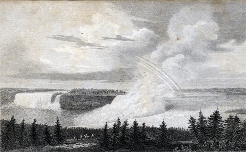 Historic etching of Niagara Falls